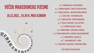 Večer makedonske pjesme - OTKAZANO DO DALJNJEG