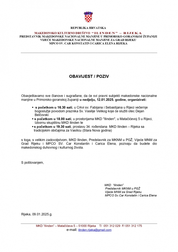 OBAVIJEST / POZIV